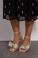 Yours Curve Women's Plus Size Bow Mid Block Heel Sandals In Extra Wide EEE Fit