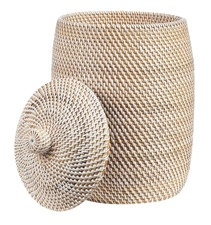 Beliani Rattan Basket GADIS Natural Round & Lid Storage Laundry RRP£149 OPEN BOX