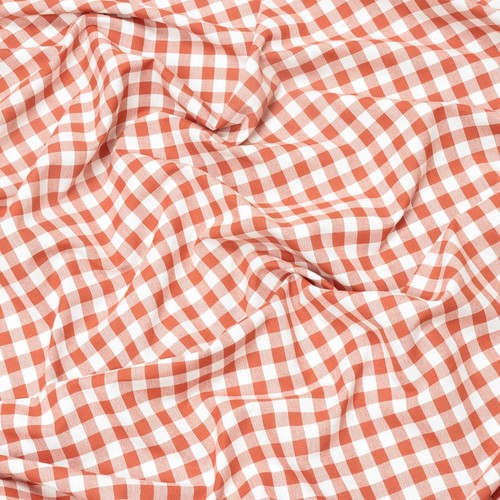Gingham check orange fabric - gingham,