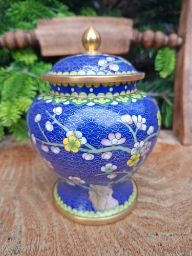Vintage cloisonne lidded urn - lidded,