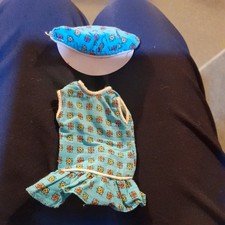 Vintage Faerie Glen Doll Blue mini Dress  and baker cap fits Sindy Barbie etc