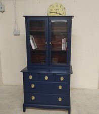 Bijou display cabinet, vintage bookcase, drawer base finished in Navy blue