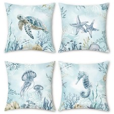 Set of 4 Coastal Blue Cushion