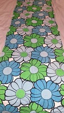 Vintage 70's thick cotton canvas fabric.  Green turquoise white Clean condition