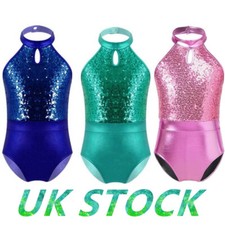 UK Girls Sequins Ballet Dance Leotards Backless Gymnastics Bodysuits Dancewear