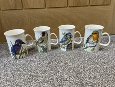 4 WATERSIDE BIRD MUGS-ROBIN-KINGFISHER + 2 OTHER-FINE CHINA-7.5 X 11 CM H - VGC