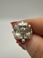 Vintage 1950s Solid Silver King Tut Pharaoh Ring – Egyptian Revival Era 925