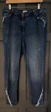 Ladies -Falmer-Blue Stonewash Denim Frayed Design Button & Zip Up Jeans- Size 16
