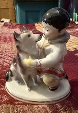 Eskimo And Husky Figurine Made