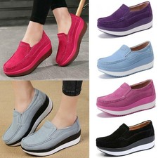 Women Large Size Rocker Sole Platform Shoes Wedge Suede Slip On Casual Loafers