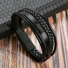 Mens leather bracelet braided - mens,
