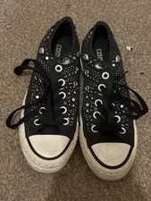 Unisex Black Studded Low Top Converse Size 3