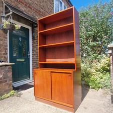 Mid-Century Danish Teak Bookcase with Sliding Doors & One Modular Shelf