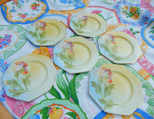 Antique John Tams 6 Cake Plates 6" Painted Under Glaze Floral Fabulous Tams Ware