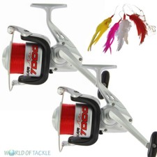 Sea Beach Reel x2 Big Fixed Spool Pier Boat Fishing FREE FEATHERS with 20lb Line