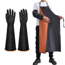 Waterproof Aprons + 22" Long Rubber Gloves Heavy Duty Work Chemical Resistant 