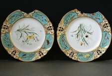 VICTORIAN ROYAL WORCESTER BUTTERFLY PORCELAIN TURQUOISE PLATE SET
