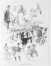 BLACKPOOL Sketches, Winter Gardens, Rock, On the Sands - Antique Print 1900