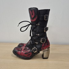 New Rock M-Tr081-s1 Red Flames Chunky Platform Punk Goth Heeled Boots Uk 4 Eu 37