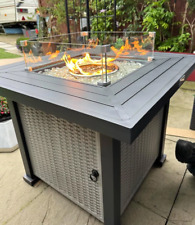 Gas Fire Pit Table Outdoor Patio Furniture Grey Rattan Look Garden Glass Heater