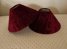 Stylish Crushed Dark Red Velvet Conical Lampshades (Sold As A Pair)
