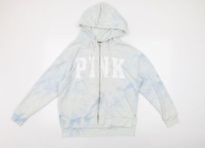 PINK Womens White Geometric Cotton Full Zip Hoodie Size S Zip - Tie Dye, PINK Lo