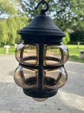 Vintage Arts & Crafts Porch Light, Copper And Bubble Glass Pendant Ships Lantern