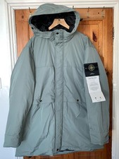 Hooded Long Stone Island Light Grey Micro Twill Down Jacket Winter Coat (XL)
