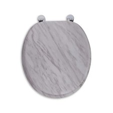 18" Universal Bathroom MDF WC Toilet Seat Easy Fit + Fittings Classic Marble New