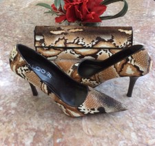 New Aldo Calf Hair Snakeskin Print Pumps Size 39/ US 8.5M & Clutch Handbag Set
