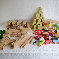 Big Jigs Wooden Train Set, 108 Pieces, Wooden Trains Vehicles Buildings Trees