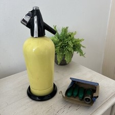 Vintage 70's Retro Yellow Soda Siphon Bottle With Stand & Sparklet’s Bulbs