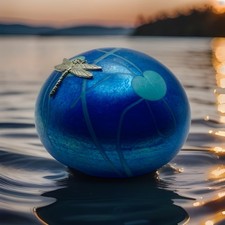 Beautiful Heron Glass Lily Pad Pebble Paperweight with Pewter Dragonfly