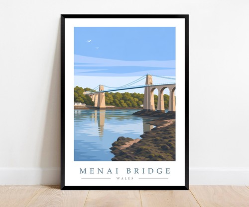 Menai bridge travel poster - menai,