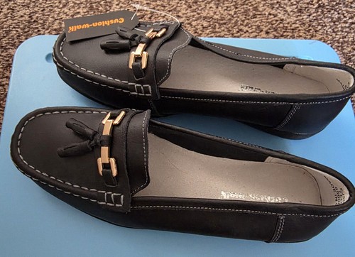 Ladies black slip loafers - black, on