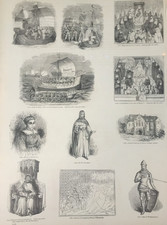 Antique c1860 Print – Henry V Parliament & Ships – Victorian Oxford Engraving