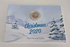 2020 Gibraltar £2 Two Pound Christmas Coin Coloured Santa & Sleigh in Gift Card