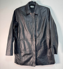 Wallis Jacket Womens Medium Black Genuine Leather Lined Longline Blazer Biker