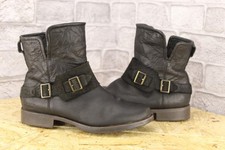 BLACK LEATHER BIKER BOOTS SIZE 6.5 / 39 UGG AUSTRALIA CYBELE GOOD USED CON