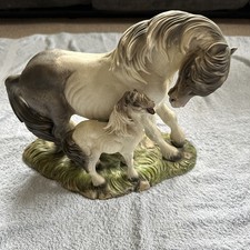 Horse Porcelain Figurine Mother & Baby Vintage Ceramic Collectible Home Decor