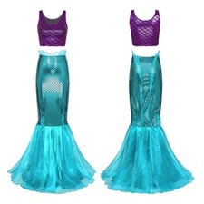 Mermaid Halloween Costume Women Sea Princess Shell Bra And Fish Tail Skirts Set