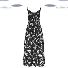 Ex Women’s Petite Size Leaf Print Wrap Maxi Dress in Black (Defect)