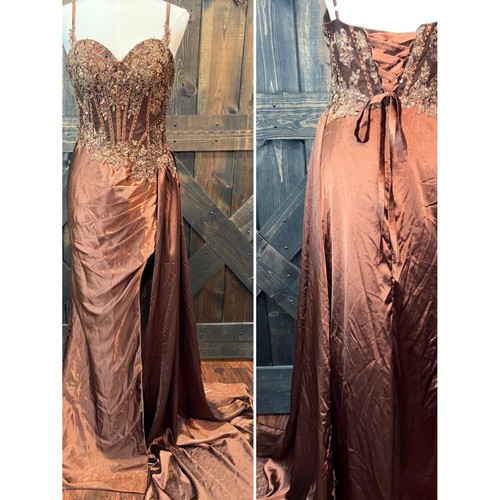Y2k brown beaded - beaded, satin