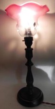 Antique Art Nouveau Table Lamp. Oak Pink /Opaque Lily shade.Bakelite Bayonet(439