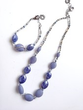 Vintage Antica Murrina Blue Purple Tone Glass Bead Necklace Bracelet Set Chic 