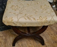Antique Victorian Mahogany X-Frame Stool -Dressing Chair Window Seat Footstool 