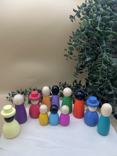 Rainbow wooden peg dolls - peg,