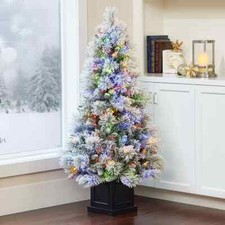 4ft 6 Inches (1.3m) Pre-Lit Glitter Flocked Potted Tree - 5299-1-AJ