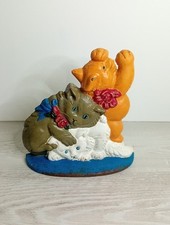 Large Colourful Vintage Cast Iron Playful Kitten Doorstop Country Cottage Style