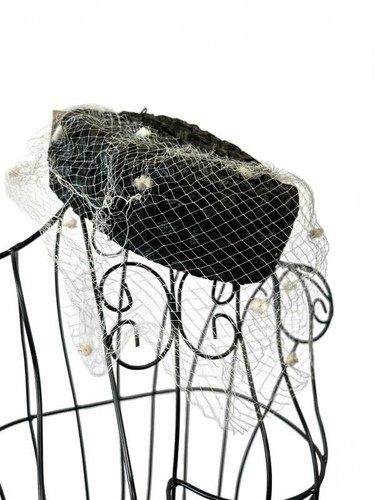 Black woven pillbox - woven, fascinator